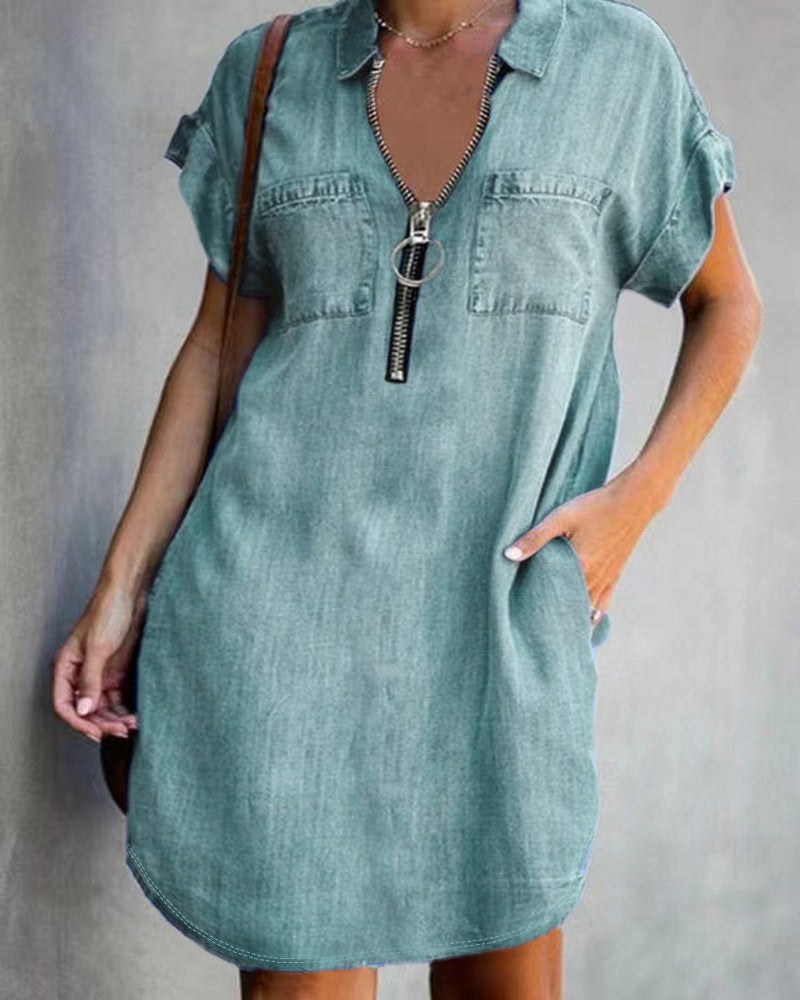 Apolline | Women's Zip Pockets Dress – Casual Dress in Sky Blue