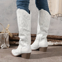 Apolline | Women's Knee-High Block Heel Cowboy Boots in White