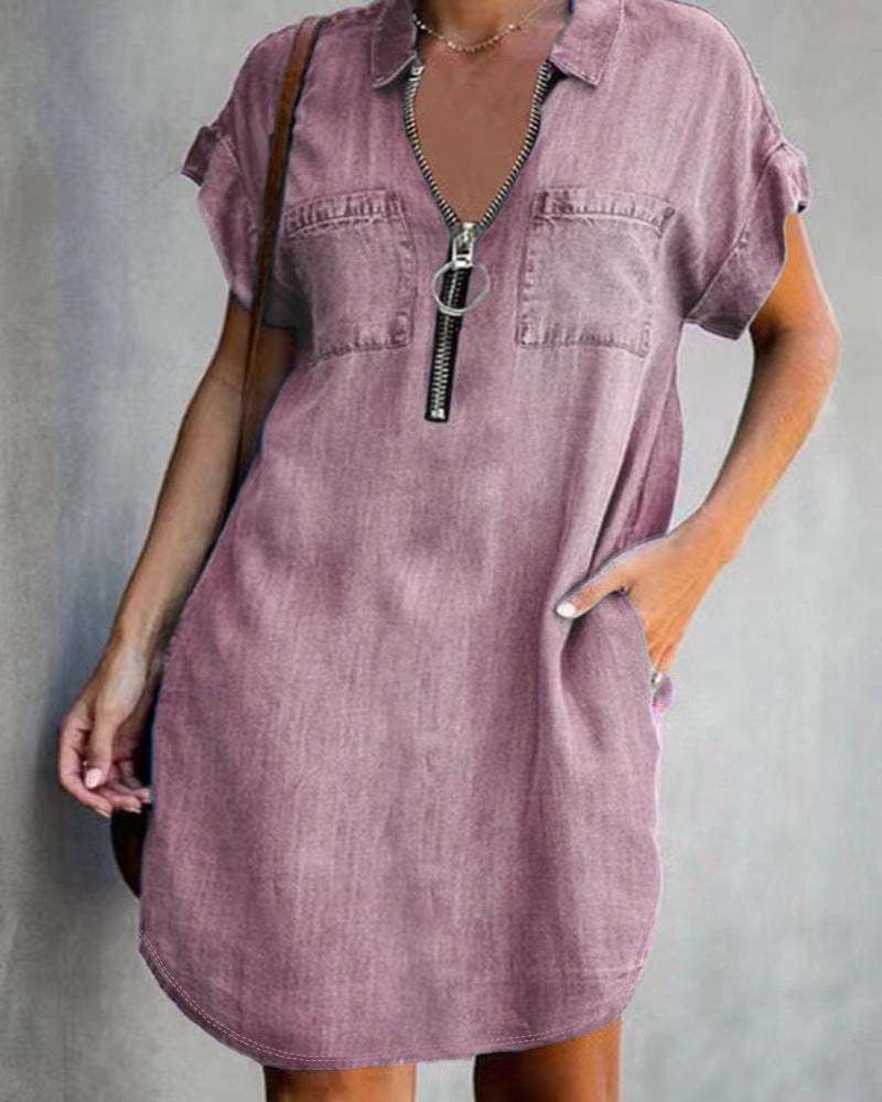 Apolline | Women's Zip Pockets Dress – Casual Dress in Wine Red
