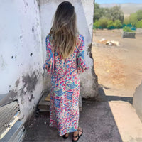 Aquilina | Women's Printed Pocket Long Sleeve Maxi Spring Dress