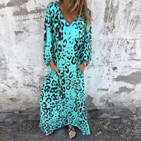 Aquilina | Women's Printed Pocket Long Sleeve Maxi Spring Dress in Dark Blue