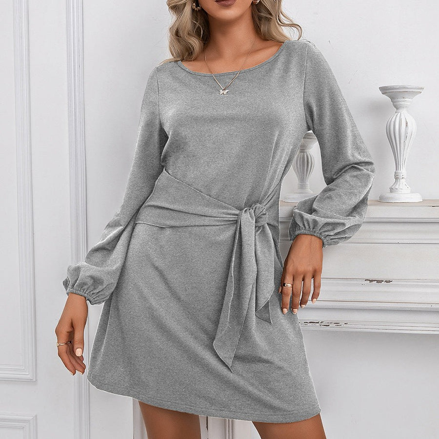 Aquiline | Women's Waist Belt Belted Elegant Wrap Dress in Gray