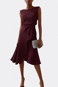 Arabel | Women's Ruffle Hem Wrap Detail Midi Dress in Burgundy