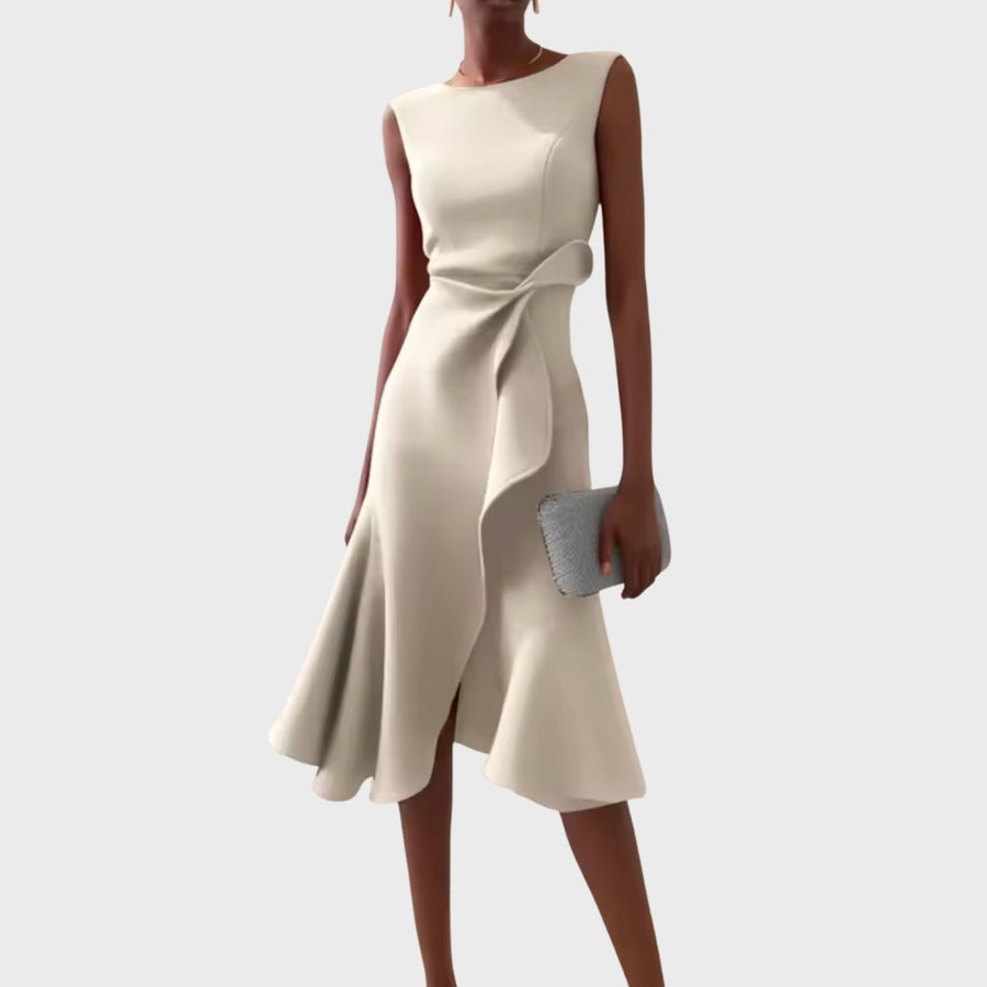 Arabel | Women's Ruffle Hem Wrap Detail Midi Dress in Cream