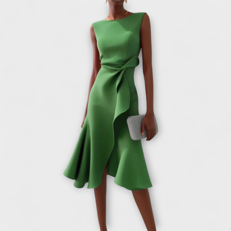 Arabel | Women's Ruffle Hem Wrap Detail Midi Dress in Green