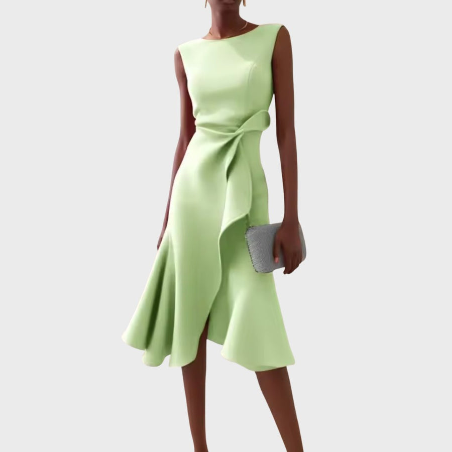 Arabel | Women's Ruffle Hem Wrap Detail Midi Dress in Light Green