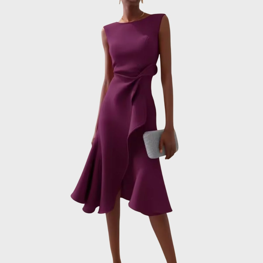 Arabel | Women's Ruffle Hem Wrap Detail Midi Dress in Purple