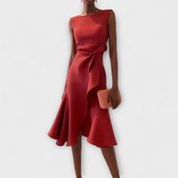 Arabel | Women's Ruffle Hem Wrap Detail Midi Dress in Red