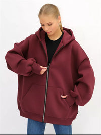 Arabel | Women's Oversized Pockets Hoodie in Wine Red