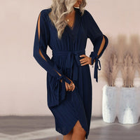 Arabelle | Women's Elegant Wrap Dress in Dark Blue