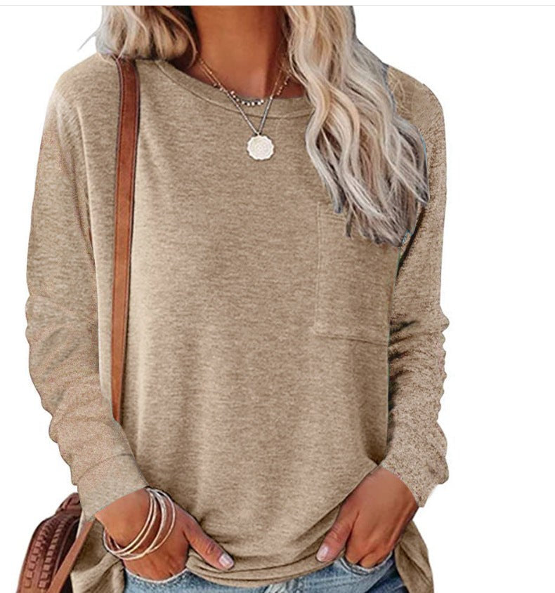 Araminta | Women's Crew Neck Long Sleeve Pockets Casual Top