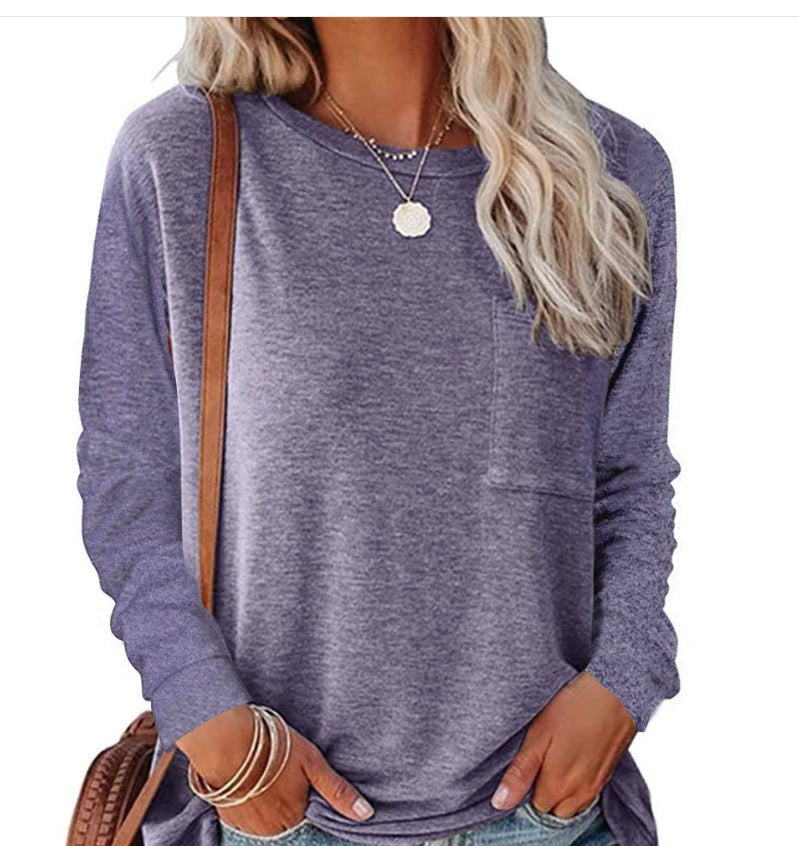 Araminta | Women's Crew Neck Long Sleeve Pockets Casual Top