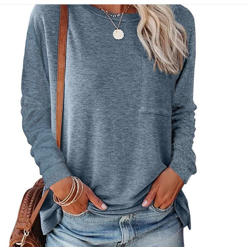 Araminta | Women's Crew Neck Long Sleeve Pockets Casual Top