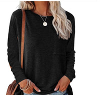 Araminta | Women's Crew Neck Long Sleeve Pockets Casual Top in Black