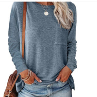 Araminta | Women's Crew Neck Long Sleeve Pockets Casual Top in Blue Gray