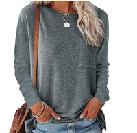 Araminta | Women's Crew Neck Long Sleeve Pockets Casual Top in Gray