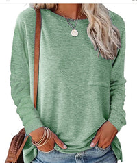 Araminta | Women's Crew Neck Long Sleeve Pockets Casual Top in Green