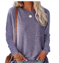 Araminta | Women's Crew Neck Long Sleeve Pockets Casual Top in Purple