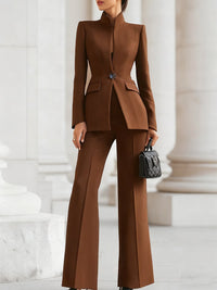 Arduina | Women's Blazer Pants Suit Set in Brown