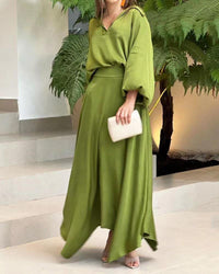 Ariadna | Women's V-Neck Elegant Maxi Dress in Green