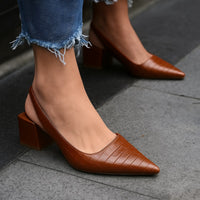 Ariadne | Women's Pointed Toe Slingback Style Flats in Brown