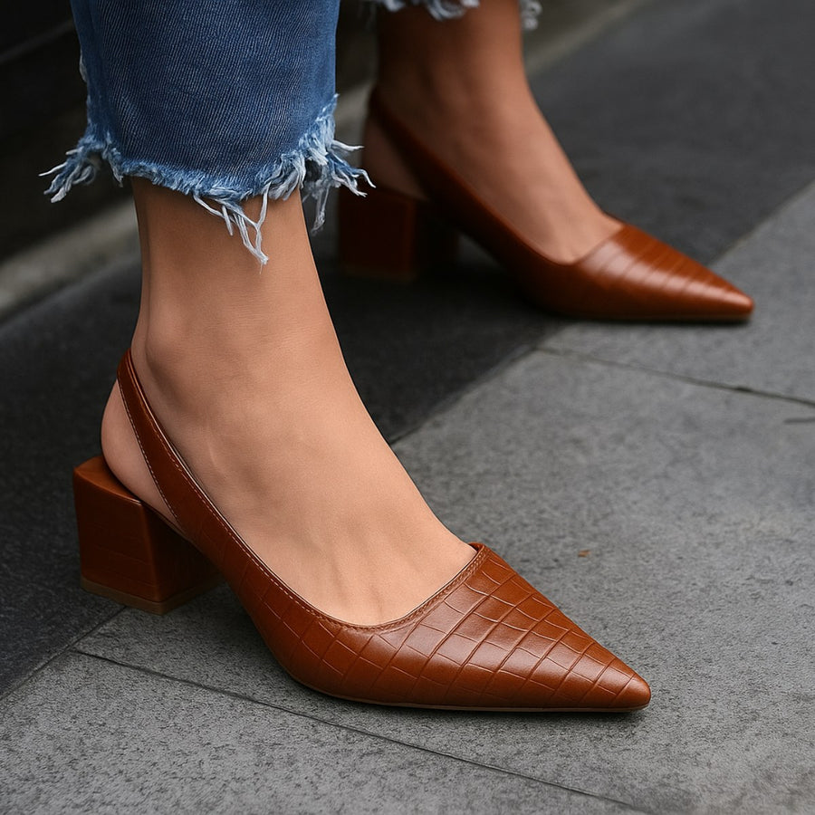 Ariadne | Women's Pointed Toe Slingback Style Flats in Brown