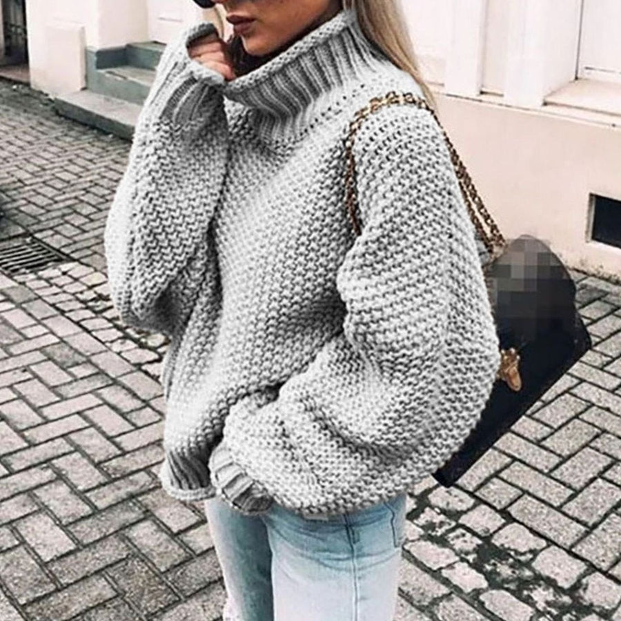 Ariana | Women's Oversized Chunky Knit Turtleneck Sweater in Gray