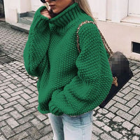 Ariana | Women's Oversized Chunky Knit Turtleneck Sweater in Green
