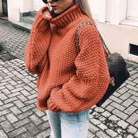 Ariana | Women's Oversized Chunky Knit Turtleneck Sweater in Orange