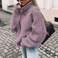 Ariana | Women's Oversized Chunky Knit Turtleneck Sweater in Purple