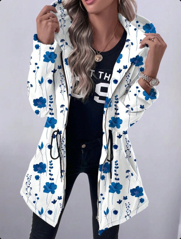 Arielle | Women's Zip Hooded Coat in White Blue