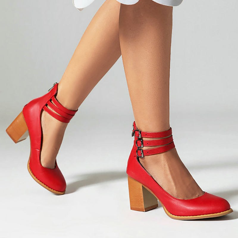 Arlette | Women's Ankle Strap Block Heels in Red
