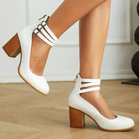Arlette | Women's Ankle Strap Block Heels in White