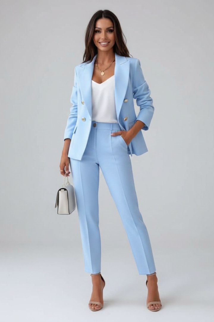 Armanda | Women's Double-Breasted Suit Set in Light Blue