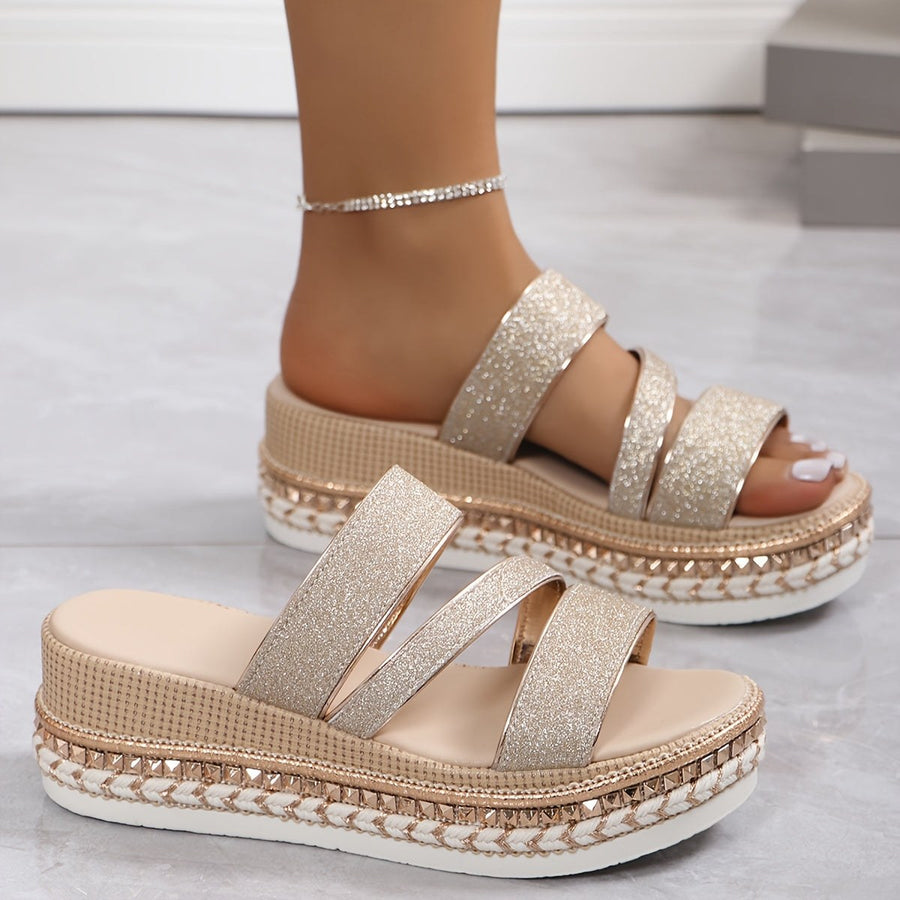 Armelle | Women's Multi Strap Platform Sole Design Heels in Rose gold