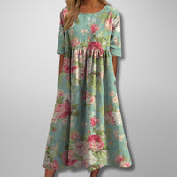 Armine | Women's Short Sleeve Loose Fit Midi Dress in Green