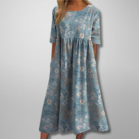 Armine | Women's Short Sleeve Loose Fit Midi Dress in Light Blue