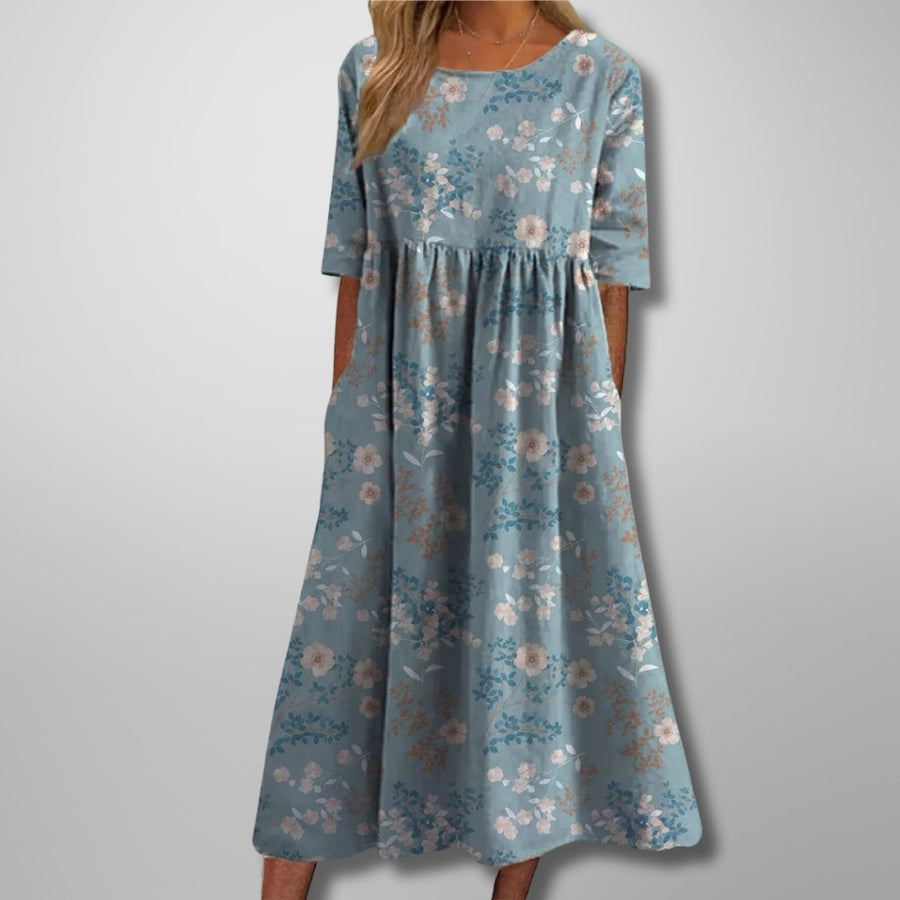 Armine | Women's Short Sleeve Loose Fit Midi Dress in Light Blue