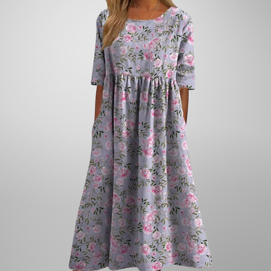 Armine | Women's Short Sleeve Loose Fit Midi Dress in Light Purple