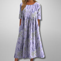 Armine | Women's Short Sleeve Loose Fit Midi Dress in Purple