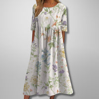 Armine | Women's Short Sleeve Loose Fit Midi Dress in White A