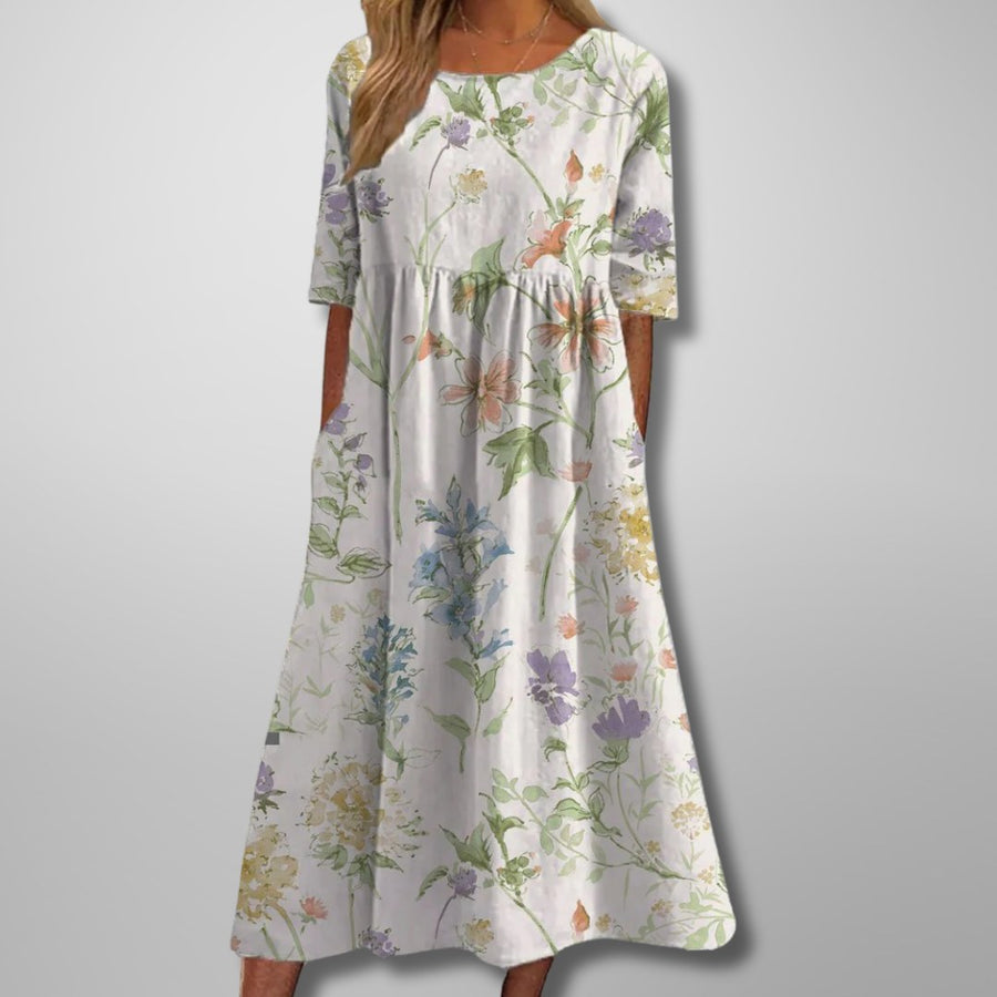 Armine | Women's Short Sleeve Loose Fit Midi Dress in White A