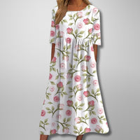 Armine | Women's Short Sleeve Loose Fit Midi Dress in White B