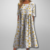 Armine | Women's Short Sleeve Loose Fit Midi Dress in Yellow