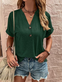 Arsinoe | Women's V-Neck Button-Front T-Shirt
