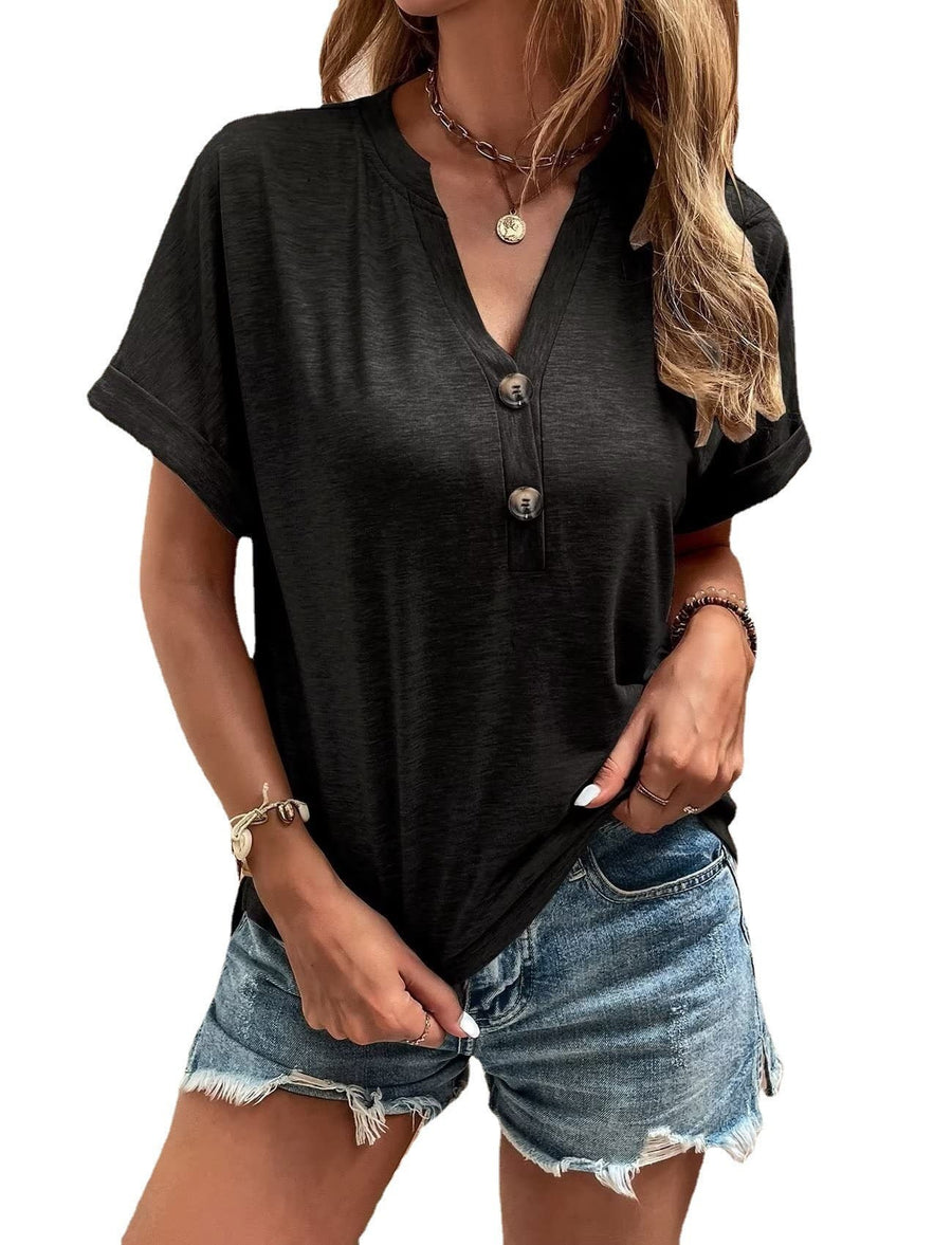 Arsinoe | Women's V-Neck Button-Front T-Shirt