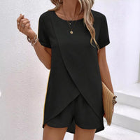 Arsinoe | Women's Short Sleeve Top Shorts Summer Co-ord Set in Black