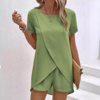 Arsinoe | Women's Short Sleeve Top Shorts Summer Co-ord Set in Green