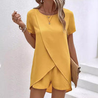 Arsinoe | Women's Short Sleeve Top Shorts Summer Co-ord Set in Yellow