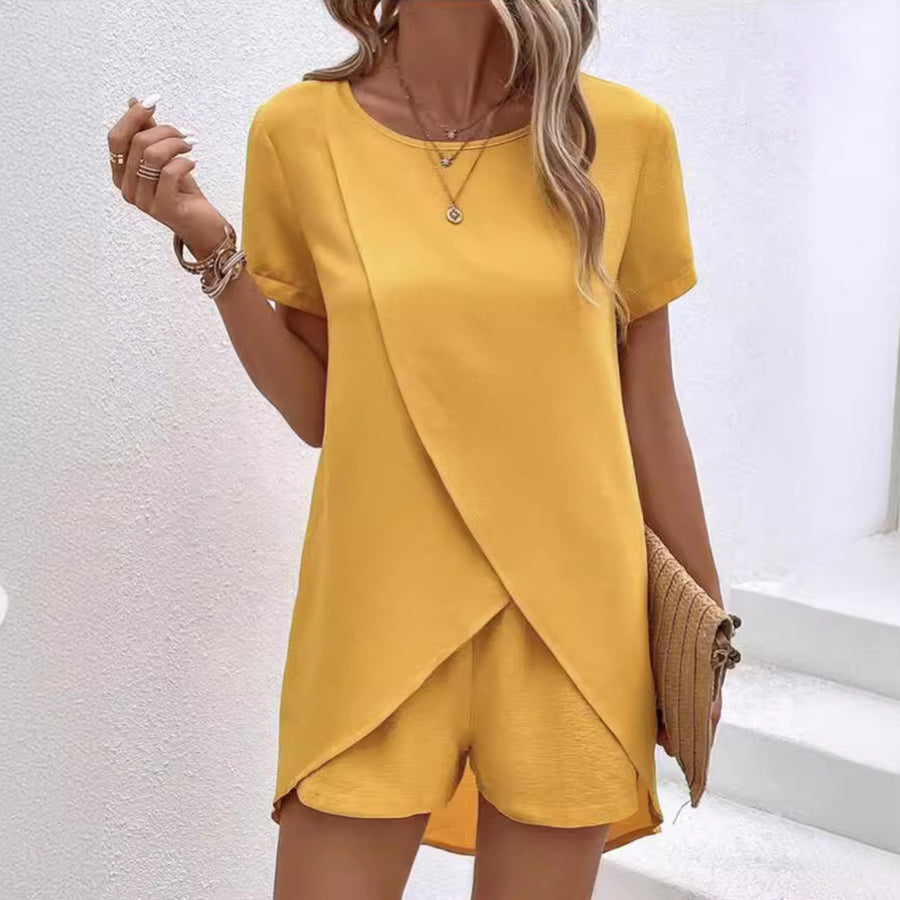 Arsinoe | Women's Short Sleeve Top Shorts Summer Co-ord Set in Yellow